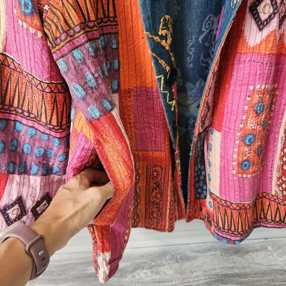 Flashback Art to Wear REVERSIBLE Colorful Floral Festival Jacket Boho Patchwork - Picture 16 of 16